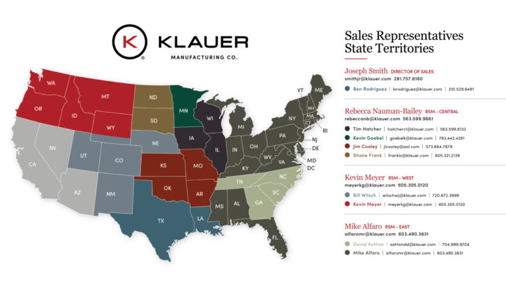 Klauer sales representatives state territories map slide 10 25 v1